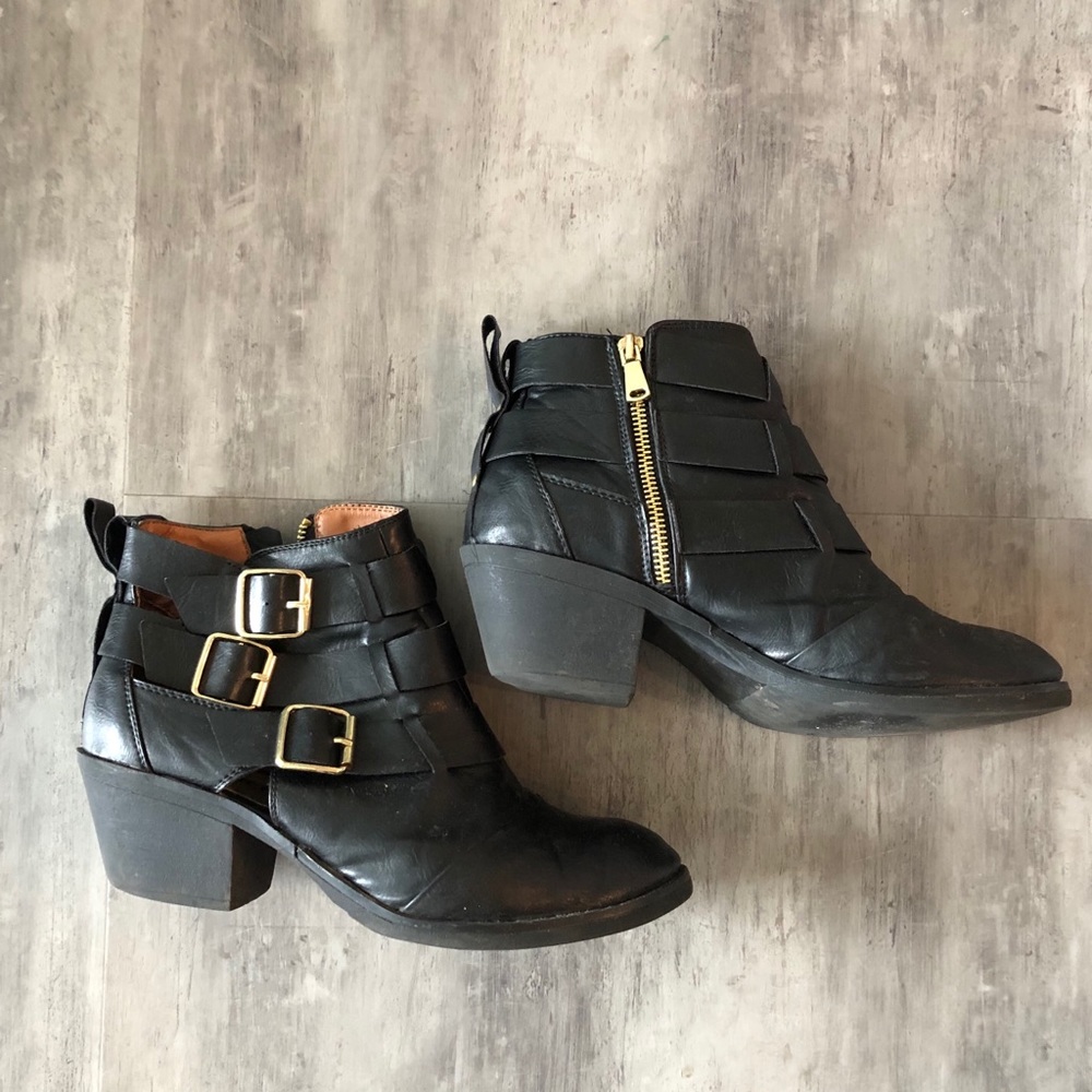 Black bootie 3 gold buckles